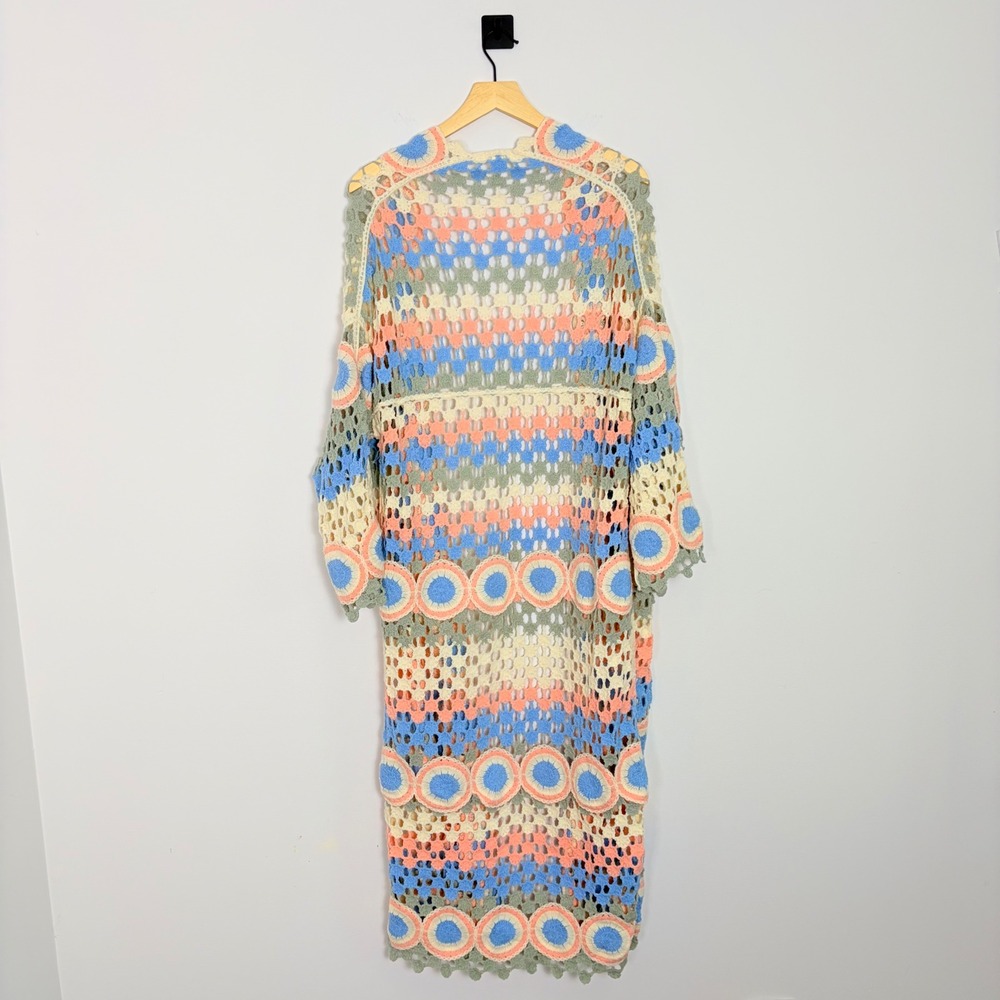 POL Dreamside Crochet Longline Open Front Cardigan Pastel Granny Square Boho OS - Picture 7 of 9